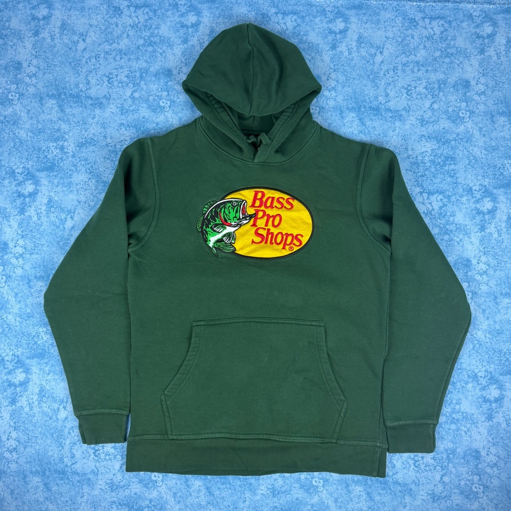 Bass Pro Shops Mens Forest Green Embroidered Logo Hoodie Sweatshirt Sz S Fits L